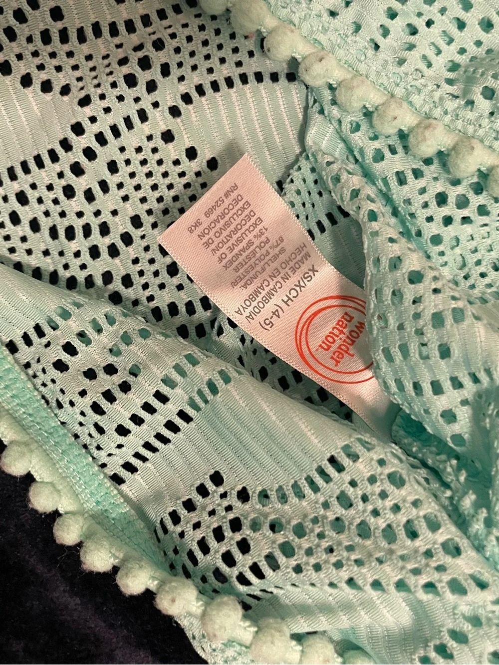 wonder nation Mint Green Crochet Swim Coverup with Pom Trim
